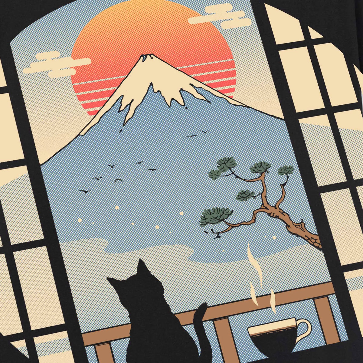 Camiseta manga corta Coffee Cat in Mt Fuji negro profundo