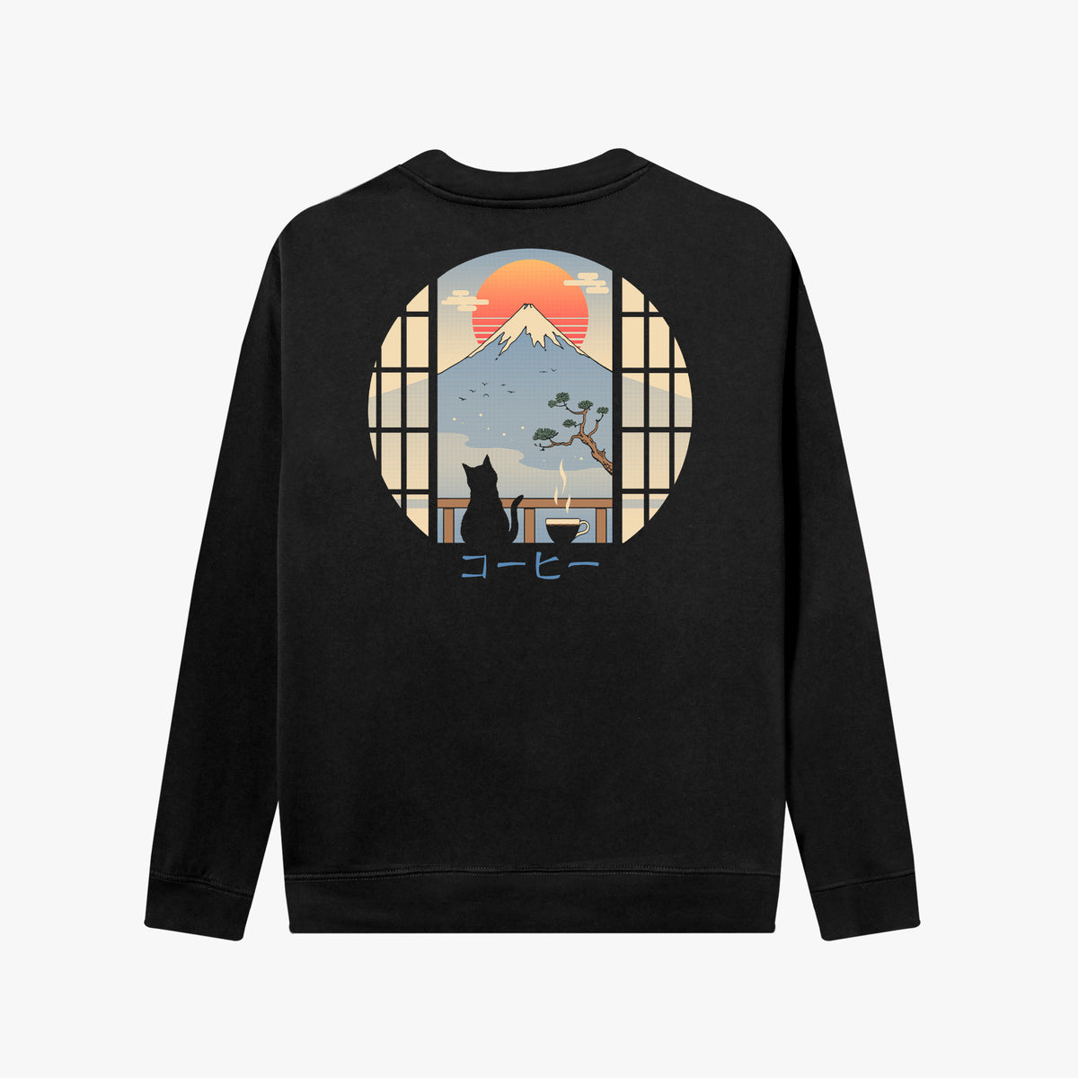Sudadera sin capucha Coffee Cat In Mt Fuji negro profundo