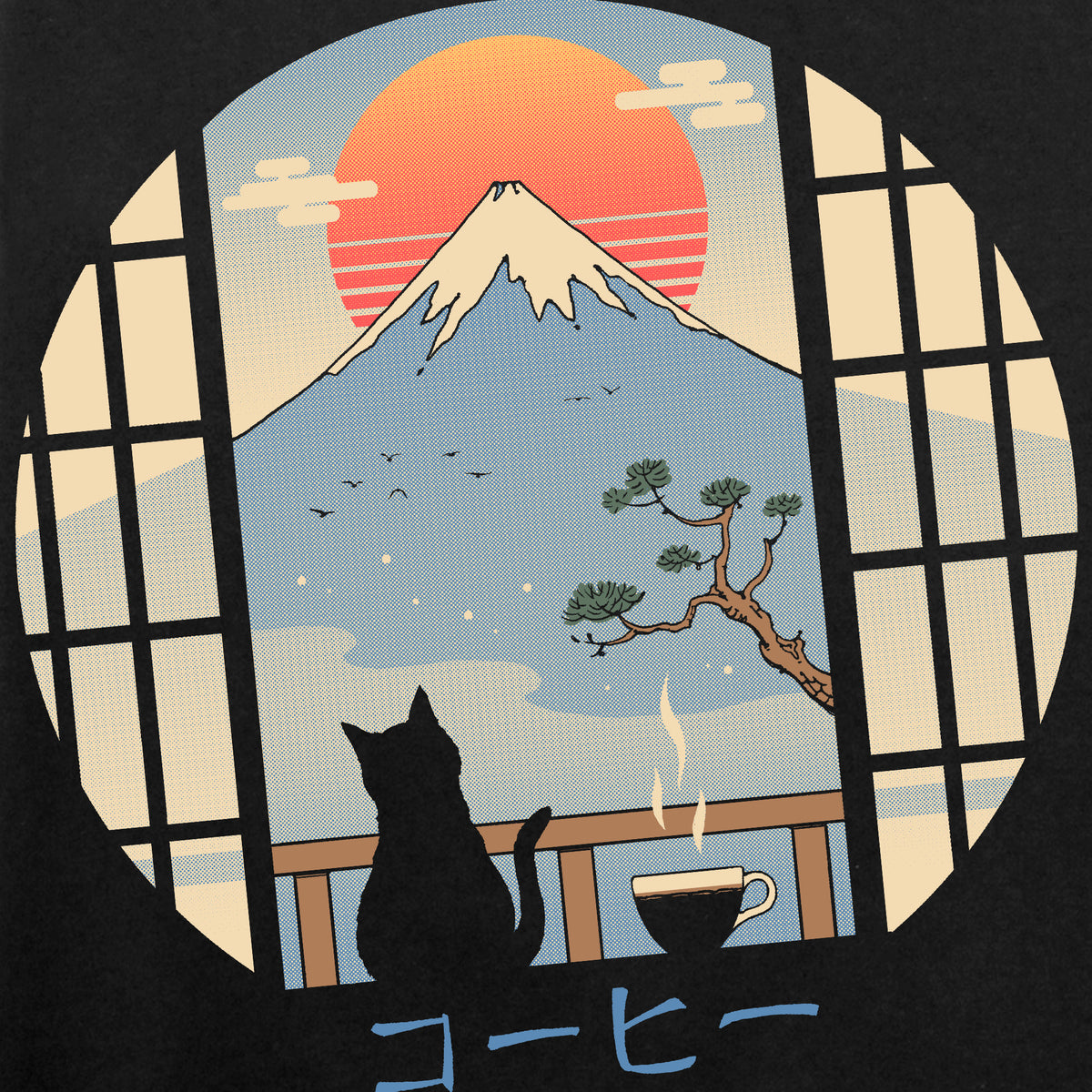 Sudadera sin capucha Coffee Cat In Mt Fuji negro profundo