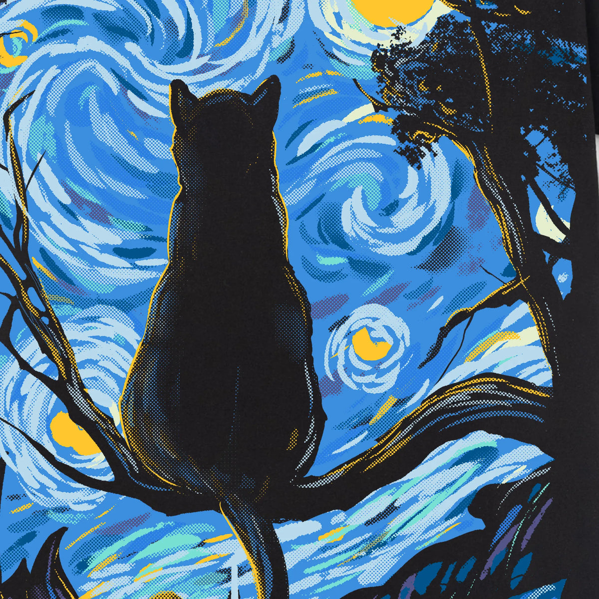 Camiseta manga corta Cat Starry Night negro profundo
