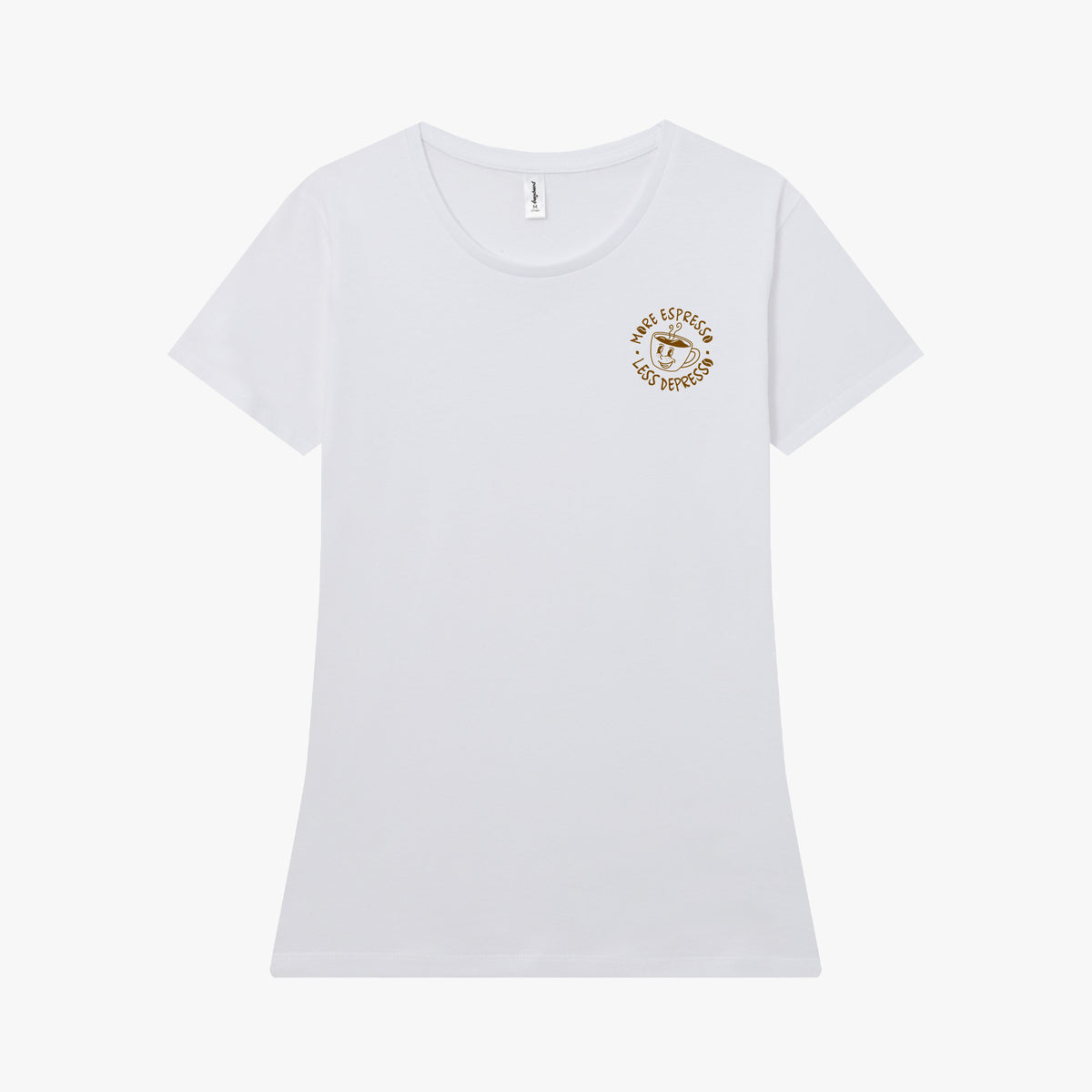 Camiseta manga corta More Espresso Less Depresso blanco clásico mujer