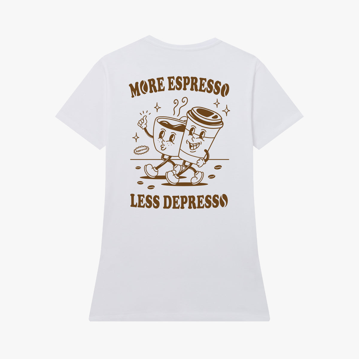 Camiseta manga corta More Espresso Less Depresso blanco clásico mujer