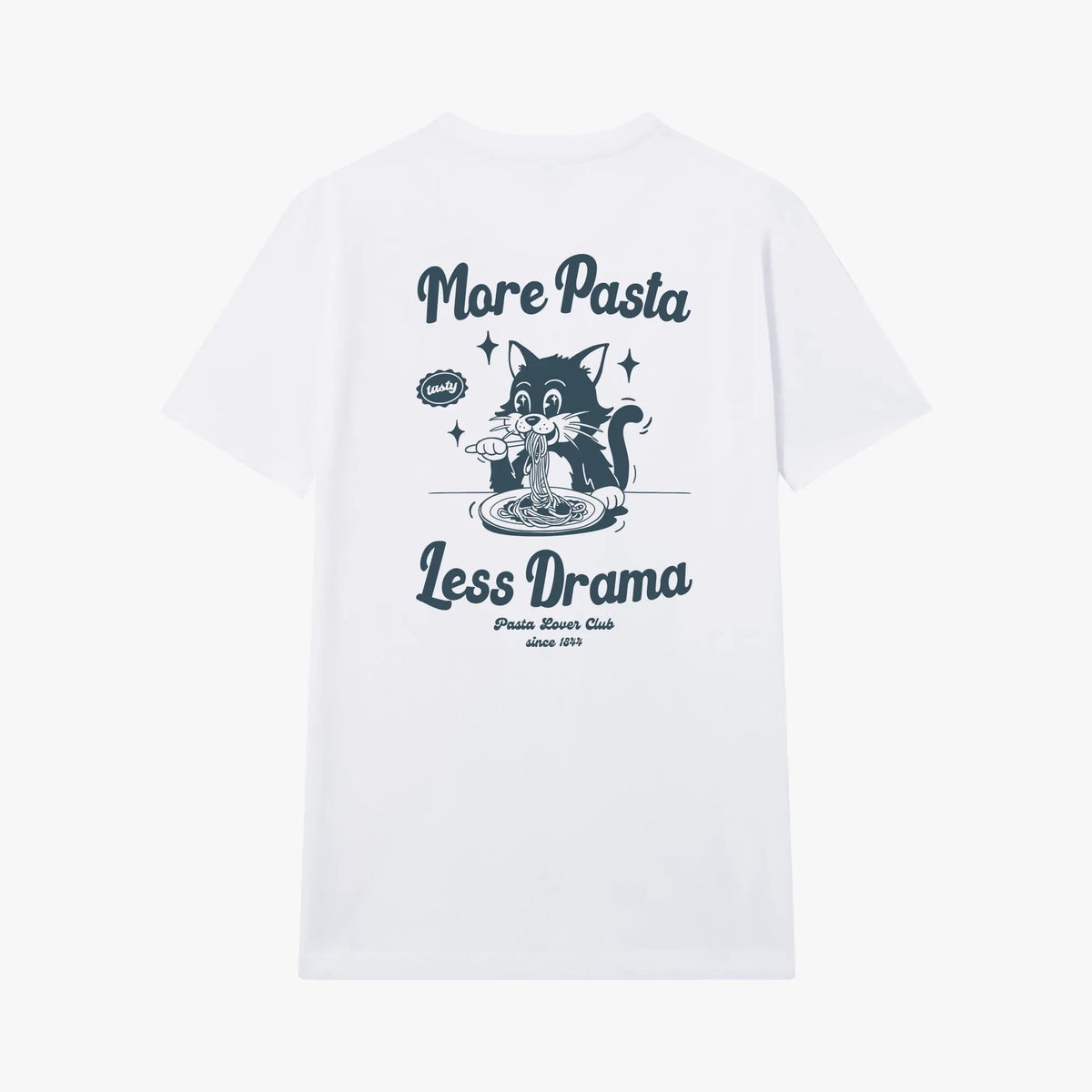 Camiseta manga corta More Pasta Less Drama blanco clásico