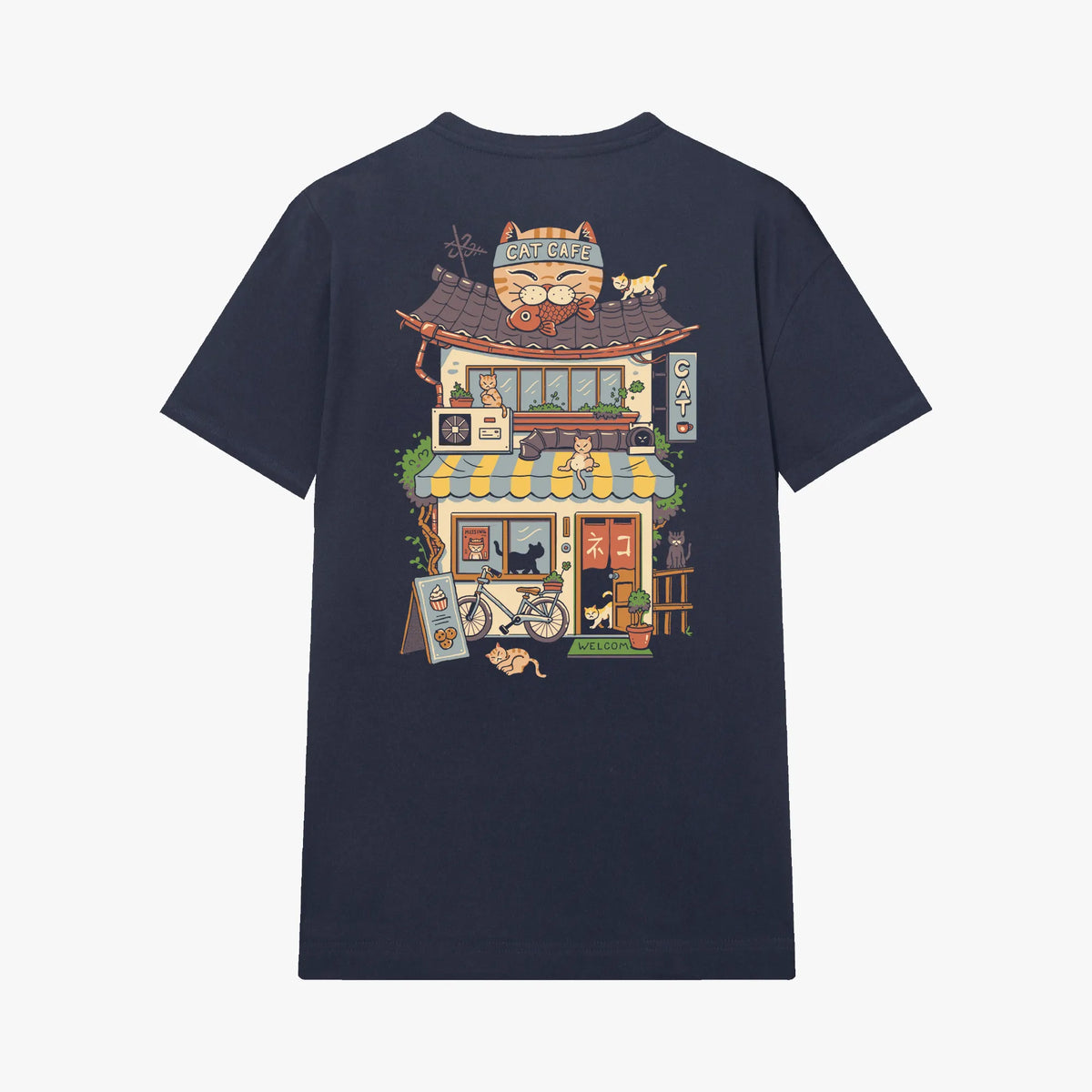 Camiseta manga corta Cat Cafe azul marino
