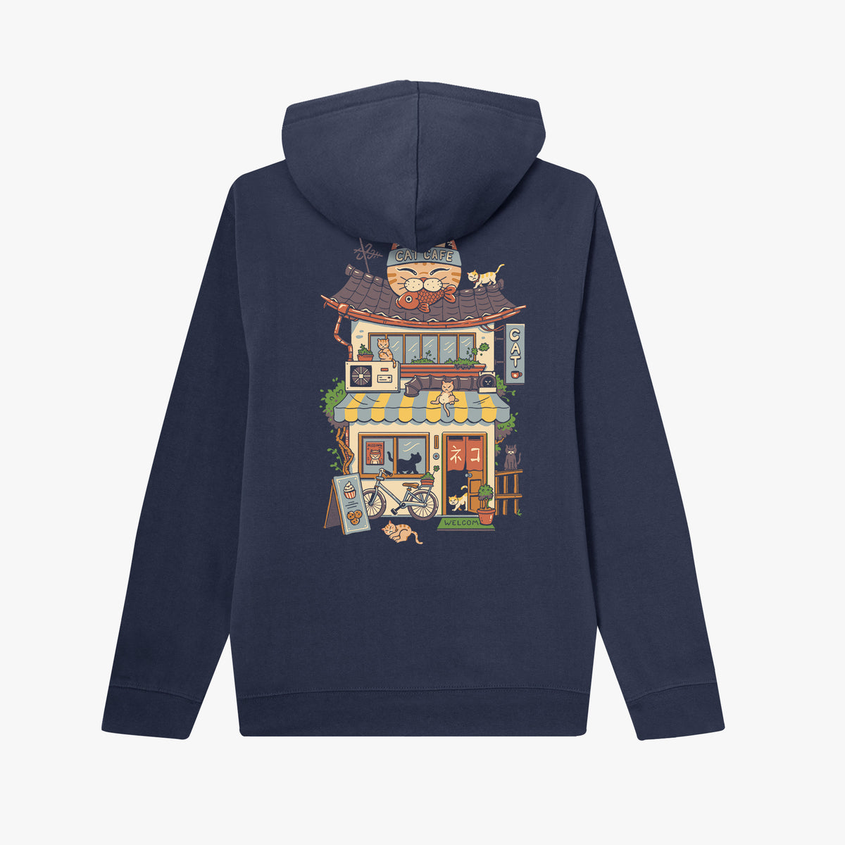 Sudadera con capucha Cat Cafe azul marino