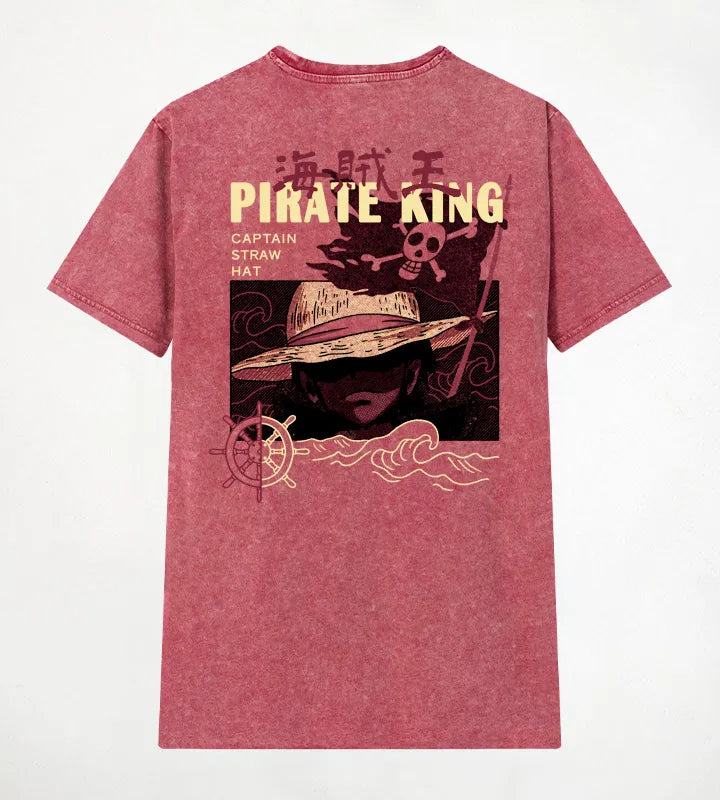 Camiseta manga corta Pirate King granate lavado ácido