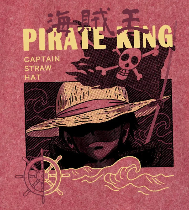 Camiseta manga corta Pirate King granate lavado ácido