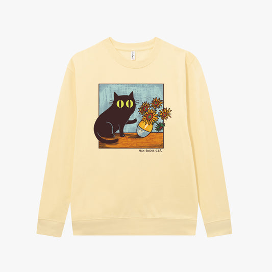 Sudadera sin capucha Artistic Cat amarillo mantequilla