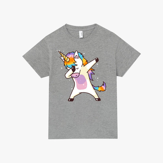 Camiseta manga corta Dabbing Unicorn gris mezcla kids